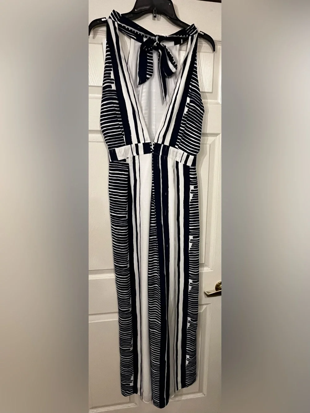 High-Neck Striped Wide-Leg Jumpsuit - Navy & White - Picture 4 of 4